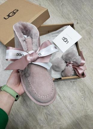 Угг мини женские розовые сапоги замшевые ugg bailey bow mini suede pink3 фото