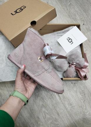 Угг мини женские розовые сапоги замшевые ugg bailey bow mini suede pink7 фото