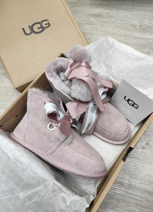Угг мини женские розовые сапоги замшевые ugg bailey bow mini suede pink8 фото
