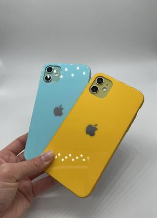Чехол на iphone glass case “macarons” 🍪 (матовые силиконовые бортики)4 фото