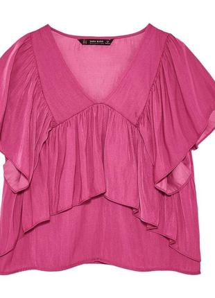 Блузка топ атласный zara розовый воланы рюши2 фото
