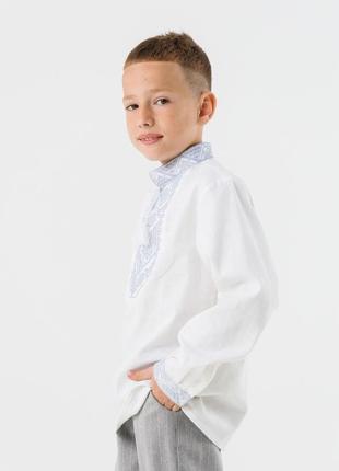 Дитяча вишиванка для хлопчика молочна льон 116-152 розміри7 фото