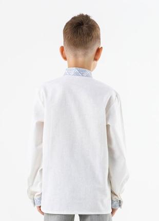 Дитяча вишиванка для хлопчика молочна льон 116-152 розміри8 фото