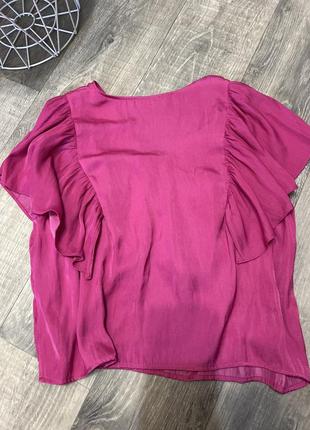 Блузка топ атласный zara розовый воланы рюши7 фото