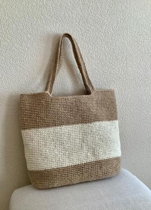 Сумка ручная работа из джута плетеная сумка эко сумка шоппер пляжная сумка handmade вязаная сумка