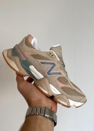 Женские кроссовки new balance 9060 beige pink blue