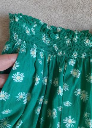Широкі  літні брюки, штани зелені у ромашка, квітки h&m 1344 фото