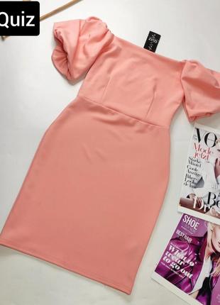 Сукня футляр жіноча міні рожевого кольору з короткими рукавами ліхтариками від бренду quiz 81 фото