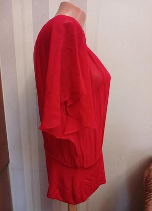 Нарядная шелковая красная блуза блузка топ l xl шелк летучая мышь3 фото