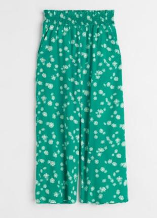 Широкі  літні брюки, штани зелені у ромашка, квітки h&m 1342 фото