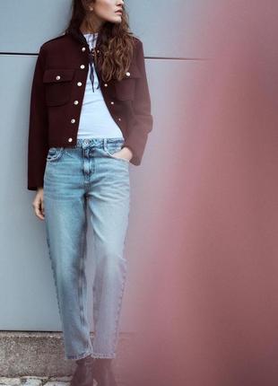 Стильная короткая мягкая куртка рубашка бордовая zara зара