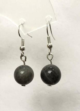 Сережки з натурального каменю лабрадор d-10мм+- l-32мм+-