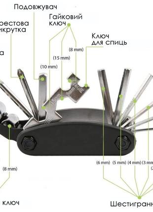 Вело мультитул 16 в 1 все инструменты для быстрого ремонта велосипеда ключи для лучшая цена на pokuponline7 фото