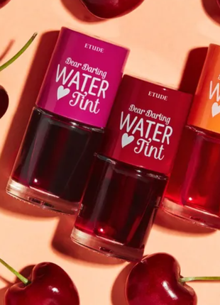 Etude dear darling water tint тинт для губ на водной основе, оттенки cherry и  strowberry корея