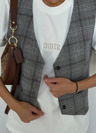 Жилет жилетка з твіду шерсть у клітинку