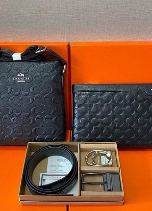 Подарочный набор coach сумка + ремень + клатч мужской на подарок