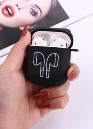Черный силиконовый чехол для наушников apple airpods 1/2  + карабин