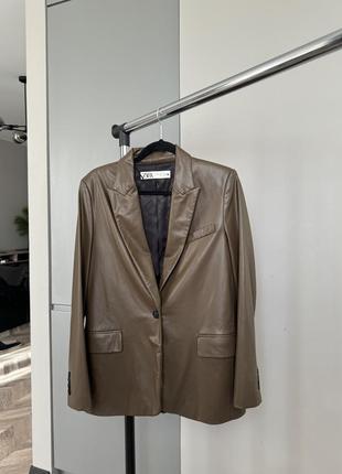 Пиджак / жакет / блейзер коричневый экокожа zara