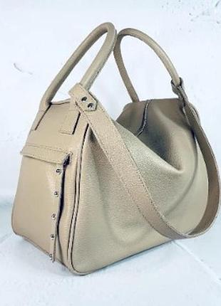 Сумка шоппер средняя кожаная женская латте матовая 1621