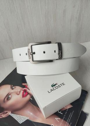Мужской ремень lacoste белый в фирменной коробке на подарок3 фото