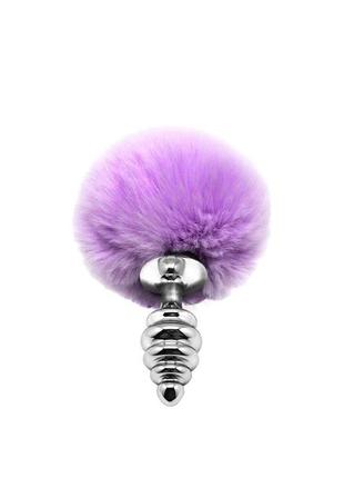 Металева анальна пробка крихітний хвостик alive fluffly twist plug s purple