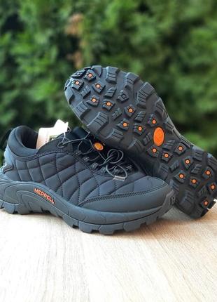 Мужские качественные и стильные кроссовки для мальчиков черные с оранжевым зимой.