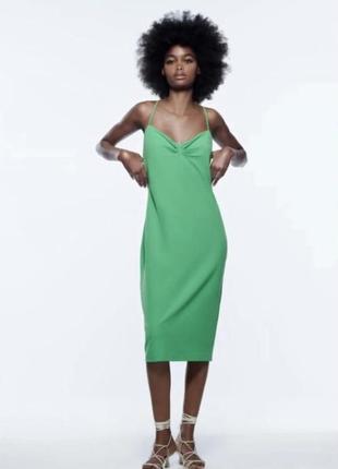 Zara зеленое платье зара миди на бретельках