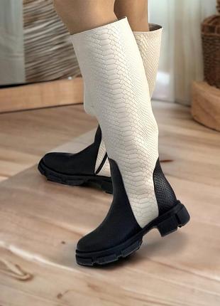 Комбіновані чоботи alfa натуральна шкіра під пітон зима демі