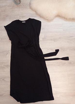 Черное миди платье с поясом zara