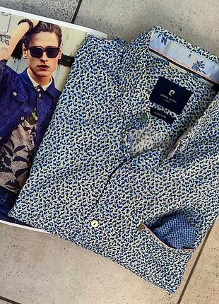 Мужская элегантная хлопковая тенниска pierre cardin из коллекции  denim academy в синем цвете вклетку оригинал размер m