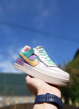 Женские кожаные кроссовки nike air force 1 shadow low white multicolor найк форсы шадоу2 фото