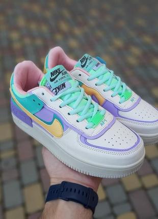 Женские кожаные кроссовки nike air force 1 shadow low white multicolor найк форсы шадоу3 фото