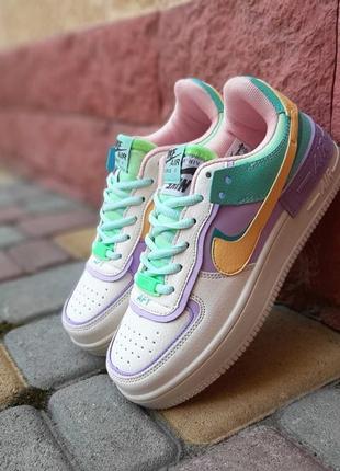 Женские кожаные кроссовки nike air force 1 shadow low white multicolor найк форсы шадоу1 фото