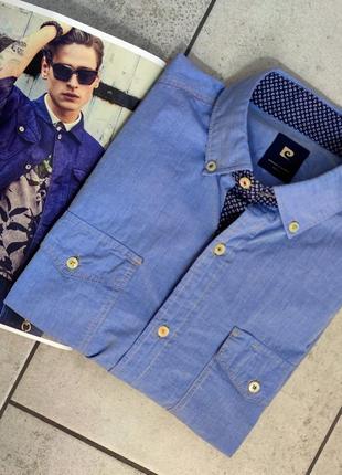 Мужская элегантная хлопковая базовая тенниска pierre cardin в синем цвете  оригинал размер l