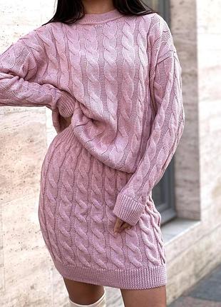 Женский теплый костюм кофта юбка мини вязка6 фото