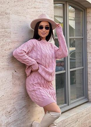 Женский теплый костюм кофта юбка мини вязка7 фото