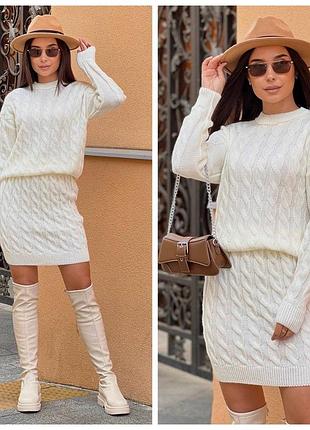 Женский теплый костюм кофта юбка мини вязка2 фото