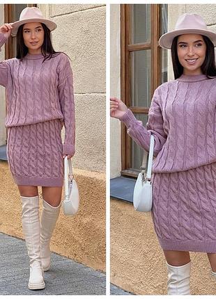 Женский теплый костюм кофта юбка мини вязка5 фото