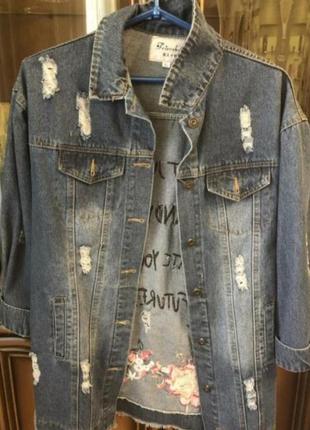Джинсовая куртка джинсовка хл джинсовка с вышывкой1 фото
