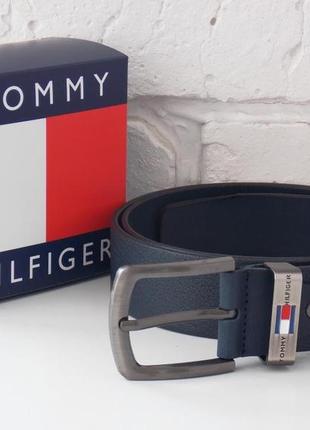 Чоловічий шкіряний синій пояс tommy hilfiger1 фото