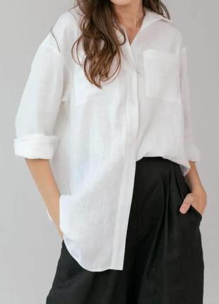 Sale! белоснежная льняная рубашка бойфренд (100% лен)1 фото