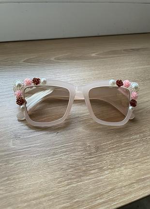 Очки розовые квадратные, coquette fairycore handmade, большие, солнцезащитные