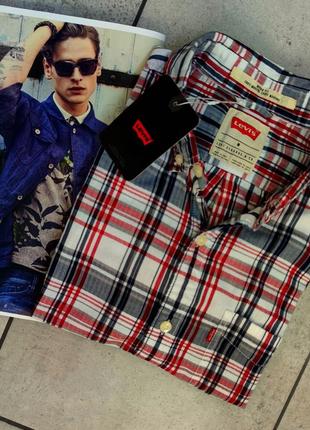 Мужская модная хлопковая винтажная  тениска levi's на пуговицах в клетку размер м