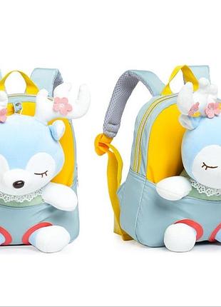 Детский рюкзак с мягкой игрушкой олененок