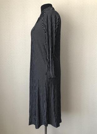 Стильное трикотажное черное платье рубашка в вертикальную белую полоску, размер l-3xl3 фото