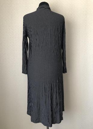 Стильное трикотажное черное платье рубашка в вертикальную белую полоску, размер l-3xl5 фото