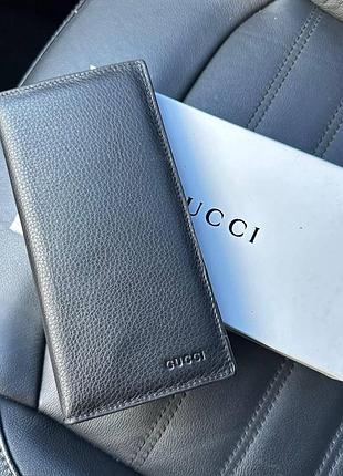 Мужской кожаный кошелек клатч черный люкс стиль gucci в коробке