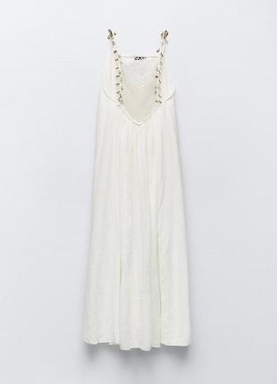 Длинное белое платье украшено ракушками от zara, размер xs*9 фото