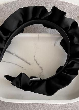 Стильний сатиновий об'ємний жіночий обруч обідок аксессуар для волосся чорний3 фото