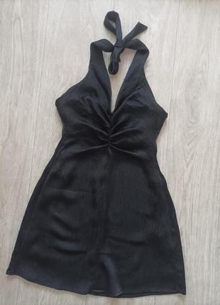 Чорне плаття із зав'язками на шиї zara, розмір xs-s.7 фото